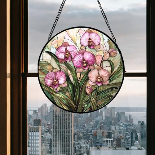 Phalaenopsis Orchid Stained Glass Window Hanging Decor Gifts for Women 6.3"