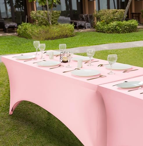 Utopia Kitchen 6FT Spandex Tablecloth [1 Pack, Pink] 200 GSM Stretch, Fitted, Washable and Wrinkle Resistant Table Cloth Rectangle Cover for Trade Shows, Wedding, Parties [72Lx30Wx30H Inch]