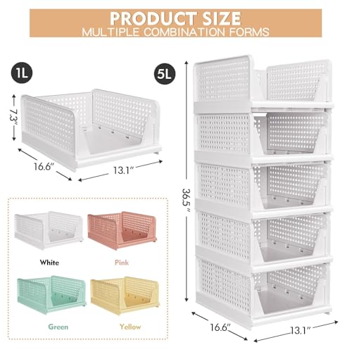 5 Pack Stackable Closet Storage Basket (5 Count)