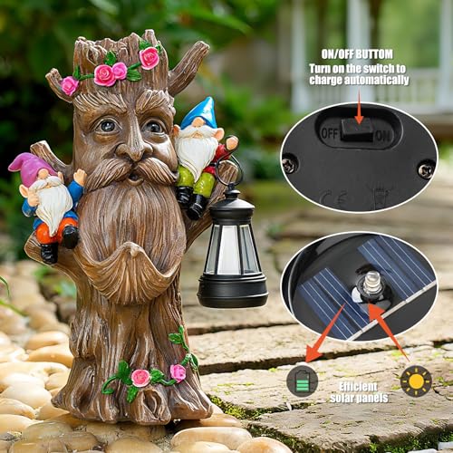 Outdoor Tree Face Garden Gnome Statue with Lantern