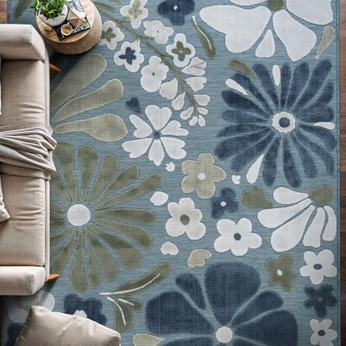 Outdoor Rug 5x7 Modern Floral Tropical Area Rugs for Outdoor and Indoor Patio Easy to Clean Non Shedding Living Room Porch Garden Washable Outside Carpet (35 Sq Ft)