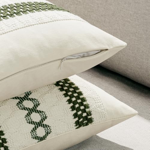 Set of 2 Moss Green Boho Decorative Pillow Covers 20x20 Inch (2 Count)