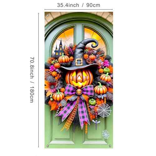 Halloween Door Cover Witch Hat Boo 35x71 Inch Polyester