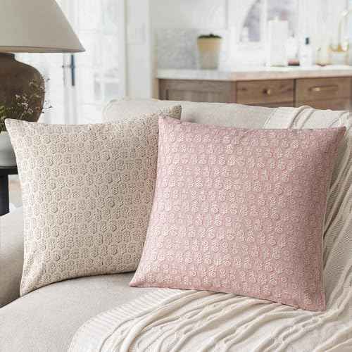 Decorative Floral Print Throw Pillow Covers 18×18 Light Pink (2 Count)