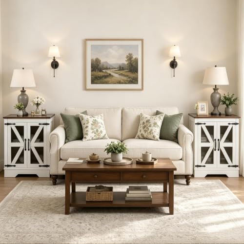 Farmhouse End Table Set with Charging Station