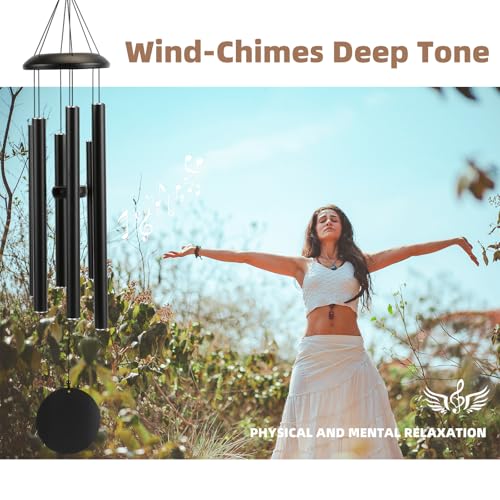 Wind-Chimes-Outdoor-Large-Decor, Deep Tone Soothing Melodic Tones Windchimes, Wind Chimes for Outside, Memorial Wind Chime Best Gift for Mom Women Grandma Neighbors（40" Black）