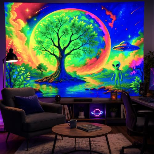 Blacklight Tapestry Alien Tree UV Backdrop 78 x 59 Inch