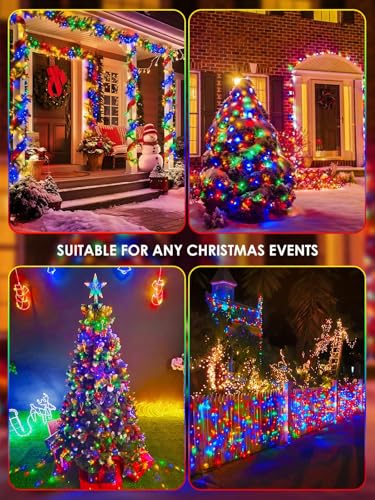 Solar Christmas Lights Outdoor 2 Pack 66FT 200 LED String Lights Multicolor (2 Count)