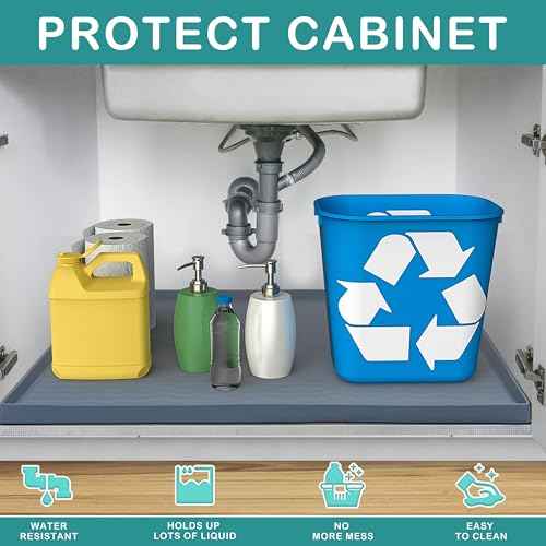 Waterproof Silicone Under Sink Mat 28'' x 19'' Shelf Liner for Kitchen and Bathroom