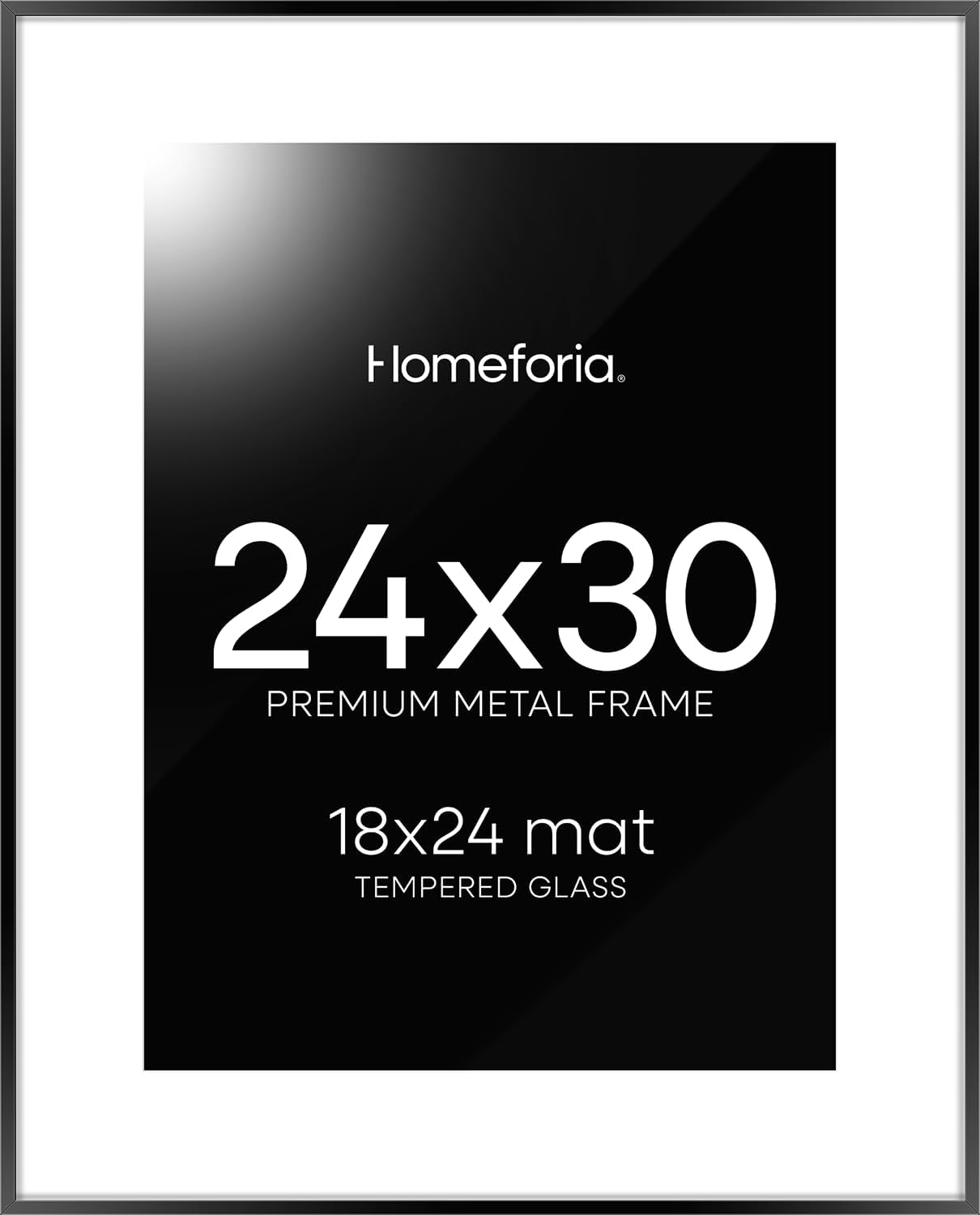 Homeforia 24x30 Poster Frame Black, High End Metal 24 x 30 Picture Frames with Mat 18 by 24 inches Photo, 24x30 Black Frame Matted to 18x24 Print, 30x24 Large Frame, Tempered Glass, Wall Kit, Set of 1