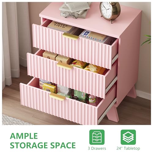 Fluted Dresser for Bedroom with 3 Drawers