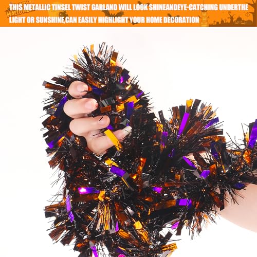 4 Pieces 26.4 Ft Halloween Tinsel Garland Metallic Shiny Twist Garland Hanging Decorations for Halloween Party Indoor and Outdoor Decor (26.4 Foot)
