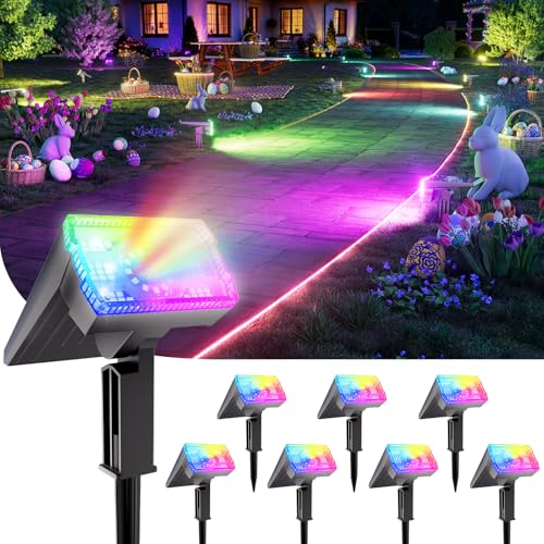 8 Pack Solar Spot Lights Outdoor Multicolor IP67 Waterproof RGB (8 Count)