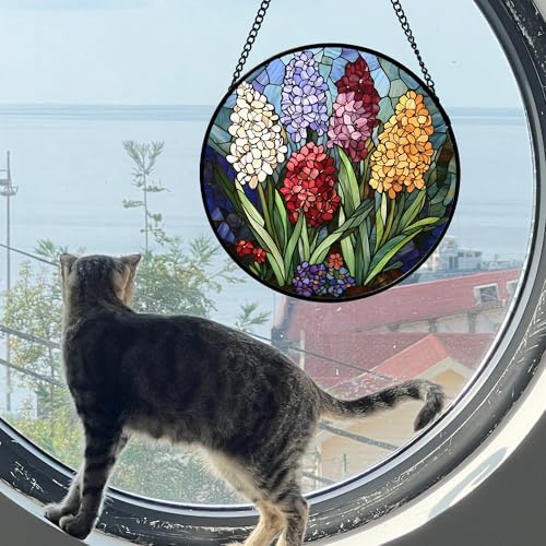 Hyacinth Stained Glass Window Hanging Suncatcher Gift for Women 15"