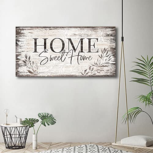 Home Sweet Home Wall Art Sign Large Dark Brown Farmhouse Wall Sign for Living Room Decoration Wooden Board Design Canvas Prints Modern Rustic Artwork Leaf Pictures Wall Decor 29" x 58"