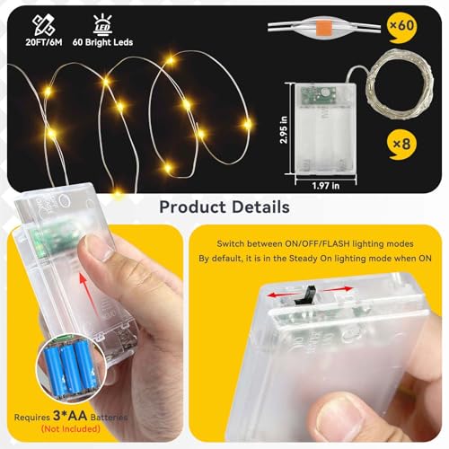 8 Pack Warm White Fairy Lights Battery Operated