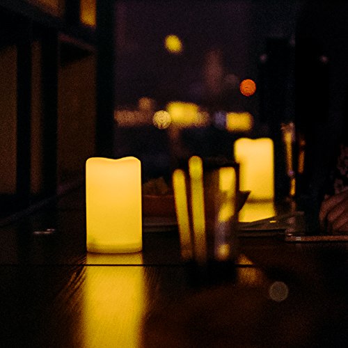 3 Waterproof Outdoor Battery Operated Flameless LED Pillar Candle with Timer Flickering Plastic Resin Electric Decorative Light for Lantern Patio Garden Home Decor Party Wedding (3 Count)