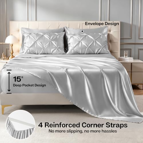 Satin Queen Comforter Set Silver Grey