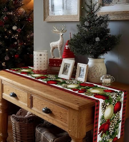 Table Runner for Christmas Decorations with Red and Green Buffalo