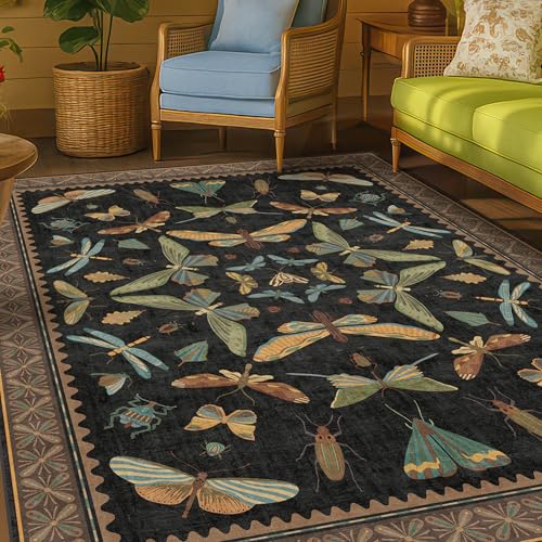 Washable 5x7 Black Rug for Living Room (35 Sq Ft)
