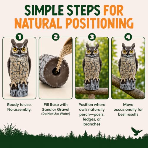 Lifelike Great Horned Owl Decoy Bird Repellent