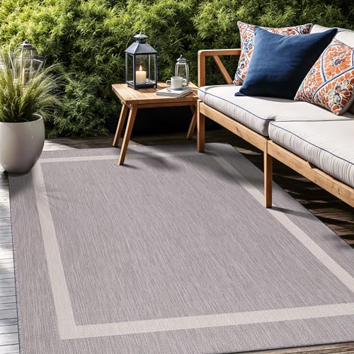 Bordered Outdoor Rug 10x14 Washable Outside Carpet for Indoor Patio Porch Waterproof Easy Cleaning Non Shedding Area Rugs Gray 10 x 14