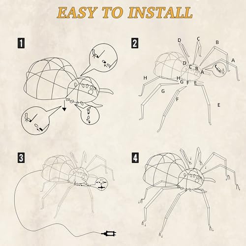1 Piece】 4.6Ft Giant Spider Halloween Decorations Outdoor 55" Light Up Spider with 90 LED Lights for Front Yard (ZZ-006)