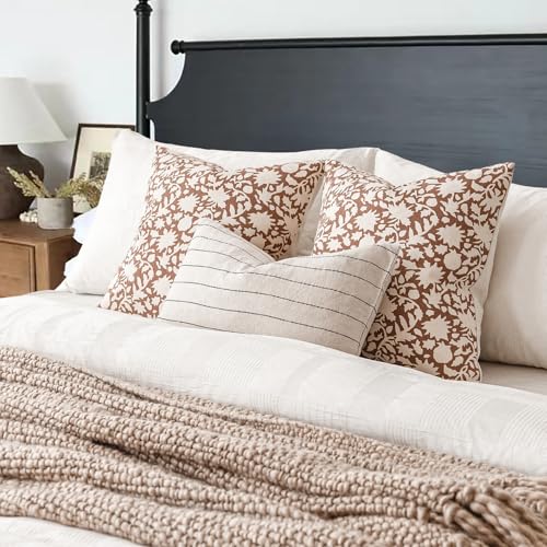 Set of 2 Decorative Neutral Floral Throw Pillow Covers Accent Farmhouse Cushion Covers Boho Pillowcase for Couch Sofa Bedroom Living Room Home Decor (2 Count)