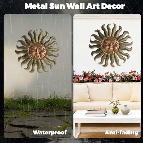 28" Sun Metal Wall Art Outdoor Decor