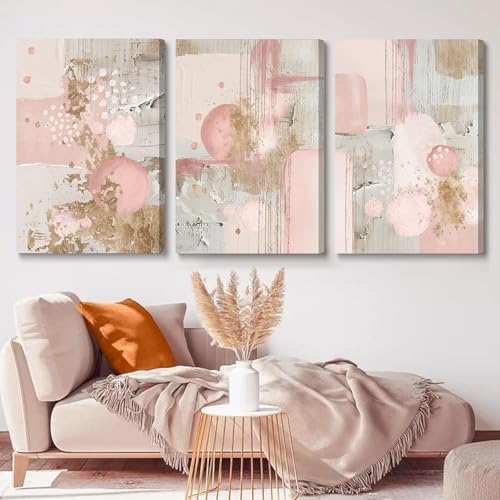 3Pcs Framed Pink and Gold Canvas Wall Art (3 Count)
