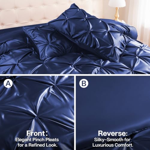 Satin Queen Comforter Set Navy Blue