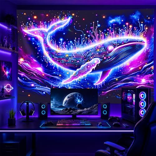 Blacklight Tapestry Cosmic Whale Neon Wall Art 78 x 59 Inch