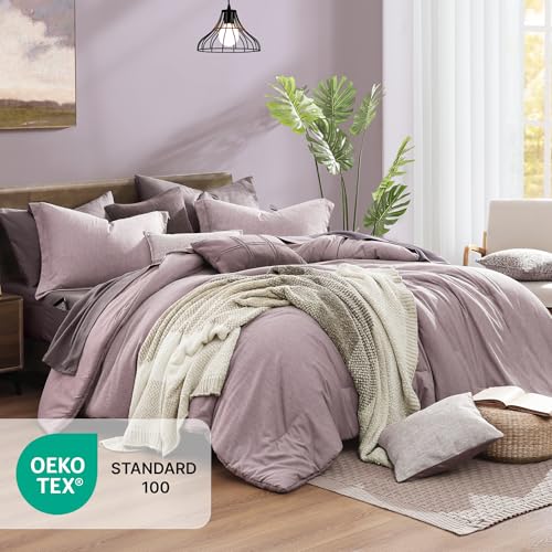 Queen Comforter Set 7 Pieces Lilac Cationic Dyeing Bed in a Bag