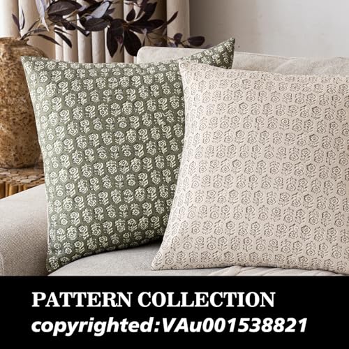 Decorative Floral Print Throw Pillow Covers 18×18 Sage Green (2 Count)