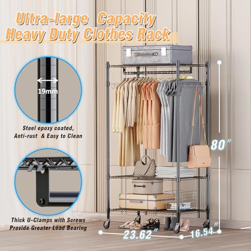 Heavy Duty Clothing Rack with 3 Tier Adjustable Wire Shelves