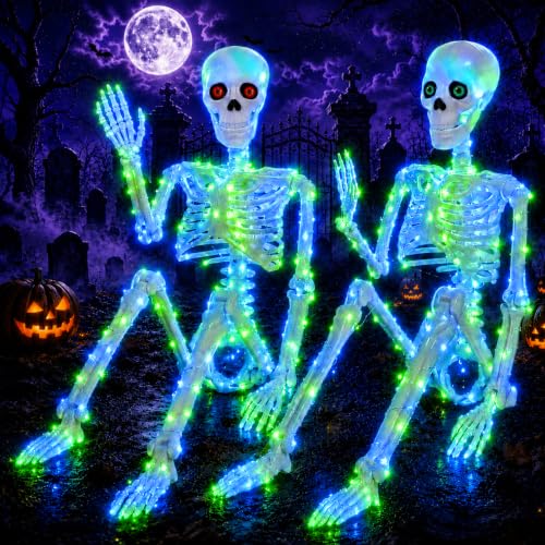 Blue and Green Light up Skeletons Halloween Decor (Blue&Green Light)
