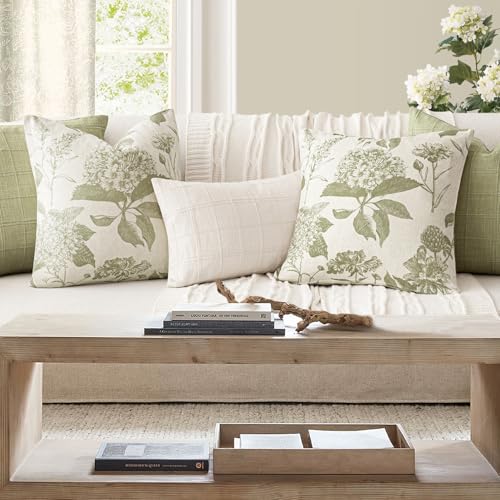 Set of 2 Linen Floral Throw Pillow Covers Vintage Accent Print Decorative Cozy Cushion Covers Farmhouse Boho Home Decor for Sofa Chair Couch Bedroom Living Room