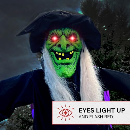 15.1 Ft. Mounted Flying Witch Animatronic with Lights (15ft Animated Towering Witch)