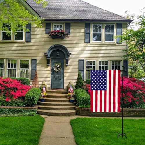 Garden Flag Stand with American Flag Garden Flag Heavy Duty Metal Yard Flag Holder Pole Stake Small Flag Stands for Garden Flags 12 x 18 with Clips and Stopper