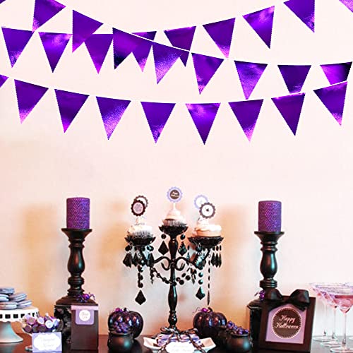 Purple Party Decorations Triangle Pennant Banner Flag Dark Purple Metallic Fabric Bunting Garland for Graduation Wedding Bridal Shower Birthday Anniversary Holiday Halloween Disco Party Supplies (36 Count)