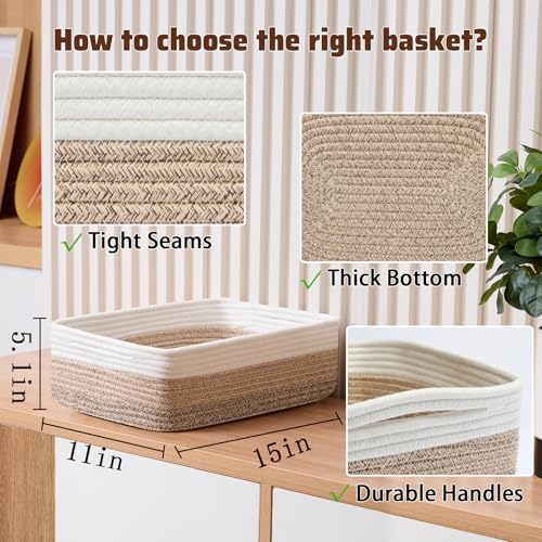 Large Shallow Organizing Baskets 15x11x5.1 Inches (3 Count)