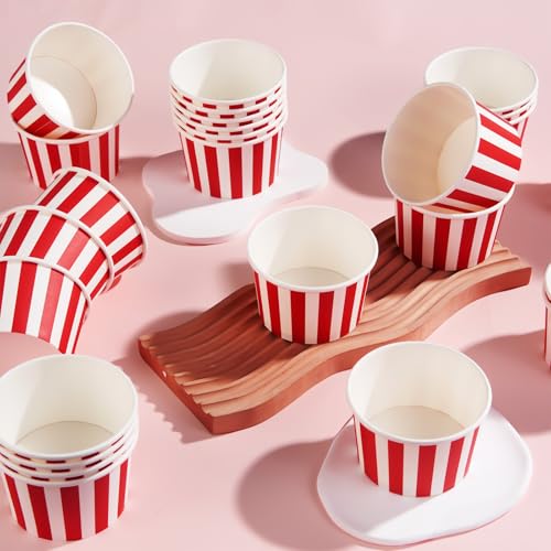 Greencian 120Pcs 12oz Red and White Ice Cream Cups for Hot or Cold Food