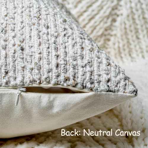 Striped Throw Pillow Covers 24x24 Set of 2 Cream Grey Textured Boucle Chic Morden Boho Accent Farmhouse Square Decorative Couch Pillow Covers for Home Decor Bed Sofa Living Room (2 Count)