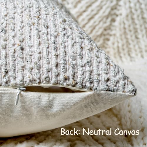 Striped Throw Pillow Covers 22x22 Set of 2 Cream Grey Textured Boucle Chic Morden Boho Accent Farmhouse Square Decorative Couch Pillow Covers for Home Decor Bed Sofa Living Room (2 Count)