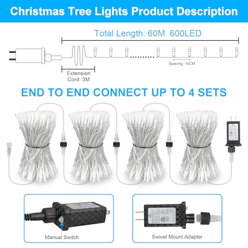 196 FT 600LED Christmas Lights Plug in