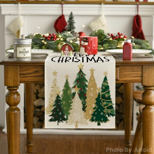 Beige Xmas Trees Table Runner Home Party Decor 13x72 Inch