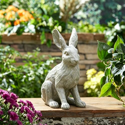 Rabbit Garden Statue 12 Inch Grey Resin Bunny Yard Decor