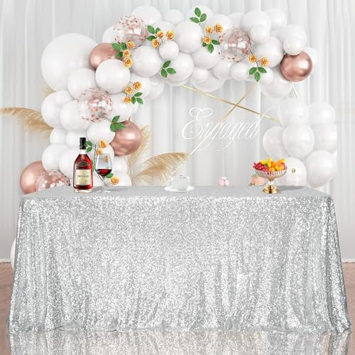 Sequin Tablecloth 60x120 Inch Silver for Disco Wedding Party