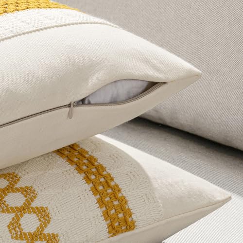 Set of 2 Mustard Yellow Boho Decorative Pillow Covers 20x20 Inch (2 Count)