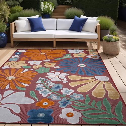 Outdoor Rug 9x12 Large Modern Floral Tropical Area Rugs for Outdoor and Indoor Patio Easy to Clean Non Shedding Living Room Porch Garden Washable Outside Carpet (108 Sq Ft)